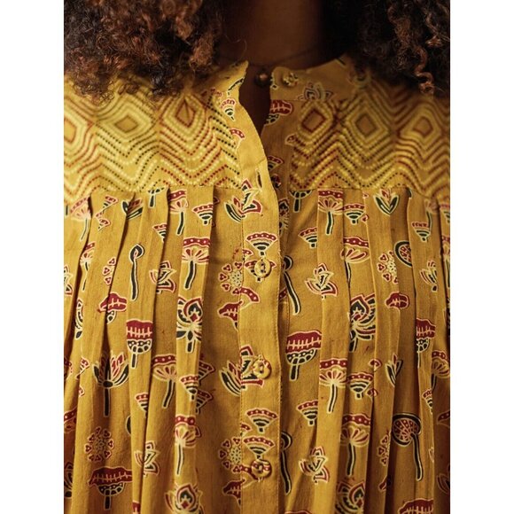 APRIL CORNELL Dress Small Golden Fields Artist Smock 100% Cotton Pockets Yellow - Picture 2 of 9